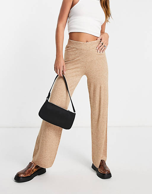 Only knitted wide leg trouser in caramel co-ord