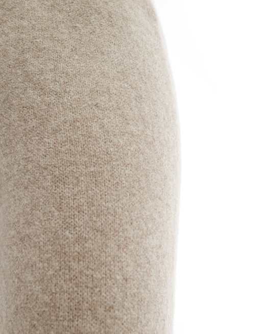 ONLY knitted wide leg trousers co-ord with stitch hem detail in beige, 3 of 5