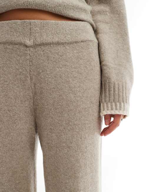 ONLY knitted wide leg trousers co-ord with stitch hem detail in beige, 5 of 5