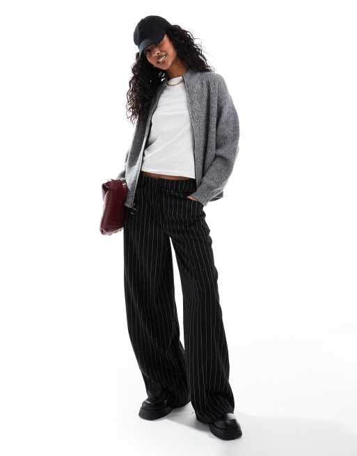 ONLY knitted zip through cardigan in dark gray melange