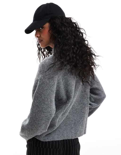 ONLY knitted zip through cardigan in dark gray melange