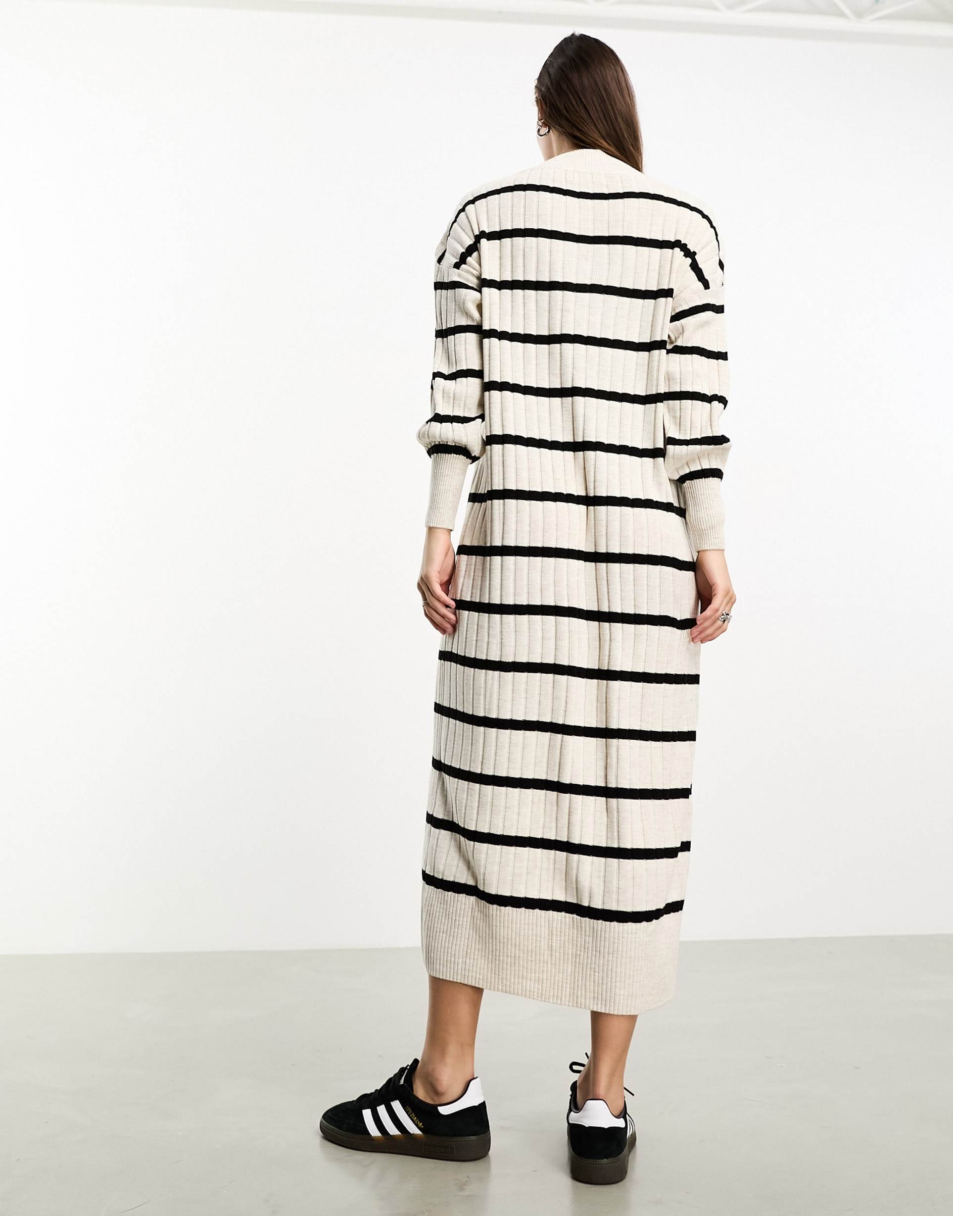 only knitv neck maxi dress in cream and black stripe