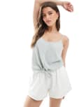 [ONLY] ONLY knot front cropped singlet in white & sage stripe-Green 8 Cloud Dancer