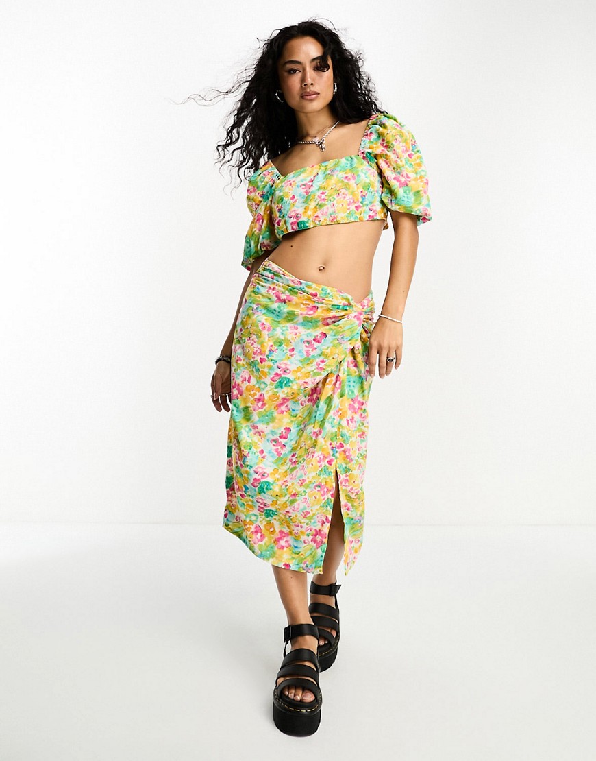 Only knot front sarong midi skirt co-ord in multi floral