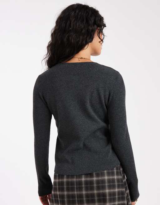 ONLY - Koksgrå cardigan i kompakt strik, 3 af 4