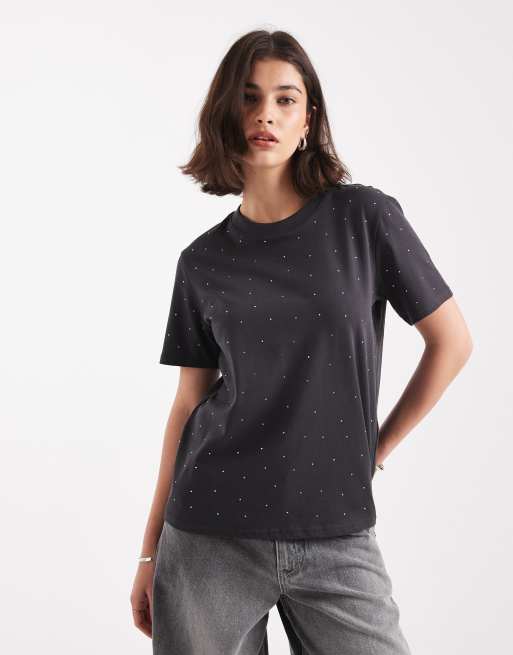ONLY - Koksgrå T-shirt med firkantet pasform og rhinsten, 2 af 4