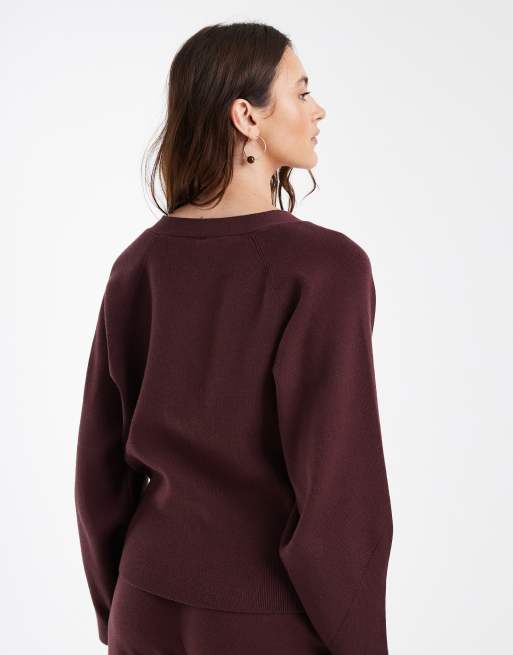 ONLY koordinerat set med kofta med v-ringning i mörk burgundy, 4 av 4