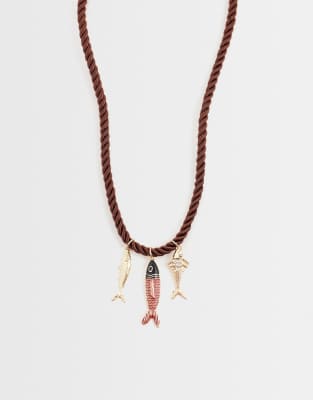 ONLY - Kordelhalskette in Braun mit Fischanhängern-Brown