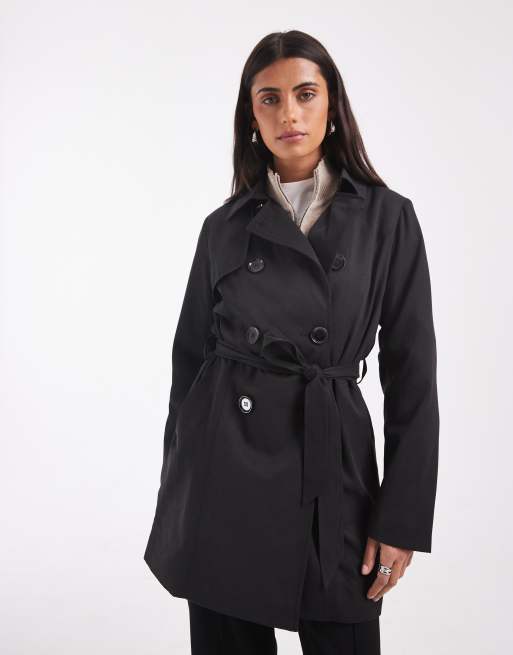 Only - Kort sort trenchcoat med knapdetaljer , 2 af 4