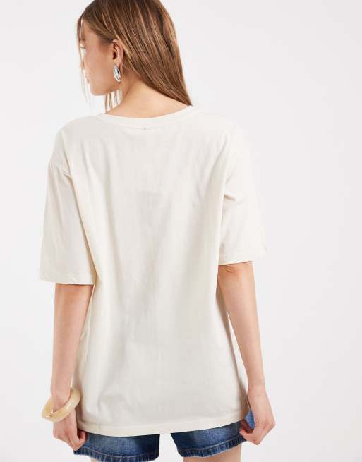 Only – Kremowy T-shirt oversize z grafiką z napisem „Marina”, 4 z 4
