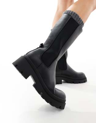 ONLY - Kunstleder-Stiefel in Schwarz mit dicker Sohle