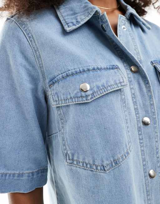 Only – Kurzärmliges Jeanskleid in hellblauer Waschung, 3 von 4