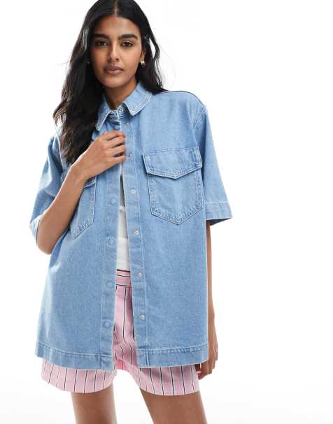 ONLY – Kurzärmliges Oversize-Hemd in Hellblau mit Brusttasche vorne - view 1