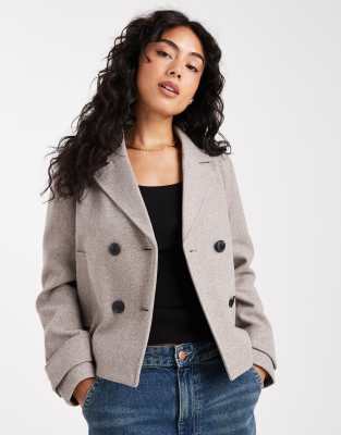 ONLY - Kurze Jacke in hellbrauner Wolloptik-Brown