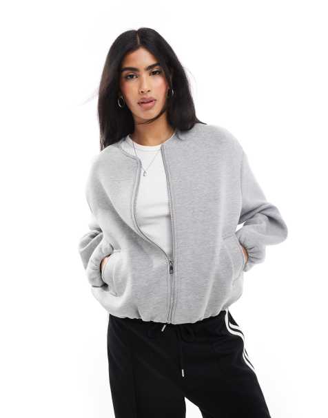 ONLY – Kurze Jacke in Hellgrau aus neoprenartigem Material - view 1