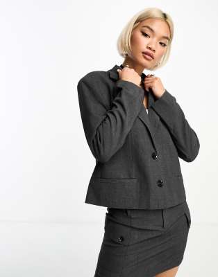 Only - Kurzer, kastiger Blazer in Anthrazit, Kombiteil-Grau