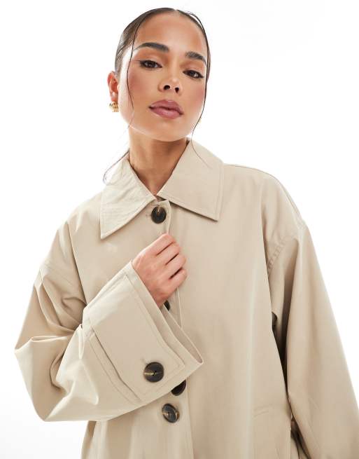 ONLY – Kurzer, kastiger Trenchcoat in Beige, 4 von 4