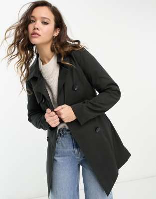 Only - Kurzer Trenchcoat in Schwarz mit Knopfdetail