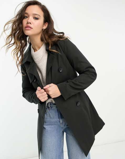 Only – Kurzer Trenchcoat in Schwarz mit Knopfdetail - view 1