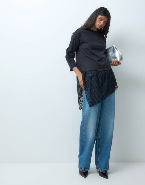 ONLY lace detail long sleeve top in black - view 1