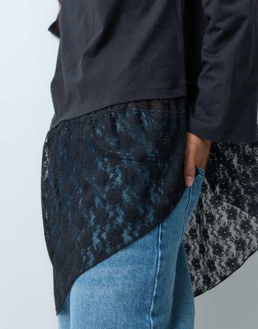 ONLY lace detail long sleeve top in black, 5 of 5