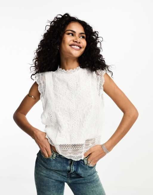 Asos white lace top online