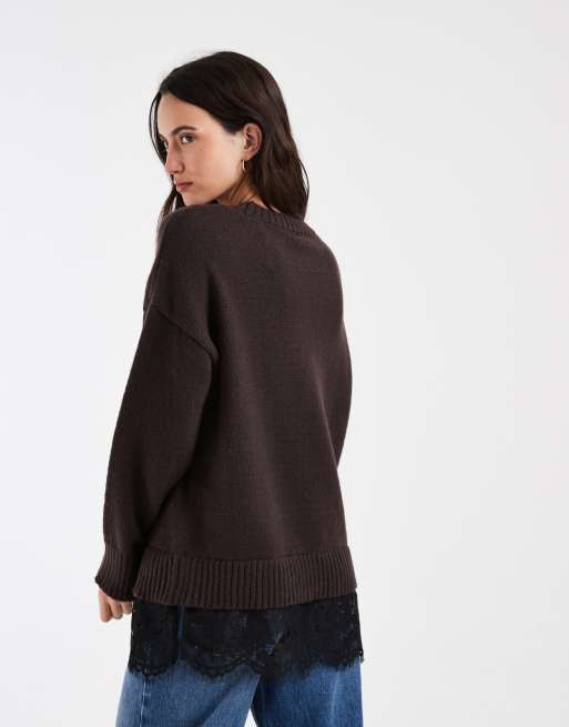 ONLY lace details knit sweater in brown, 4 of 4