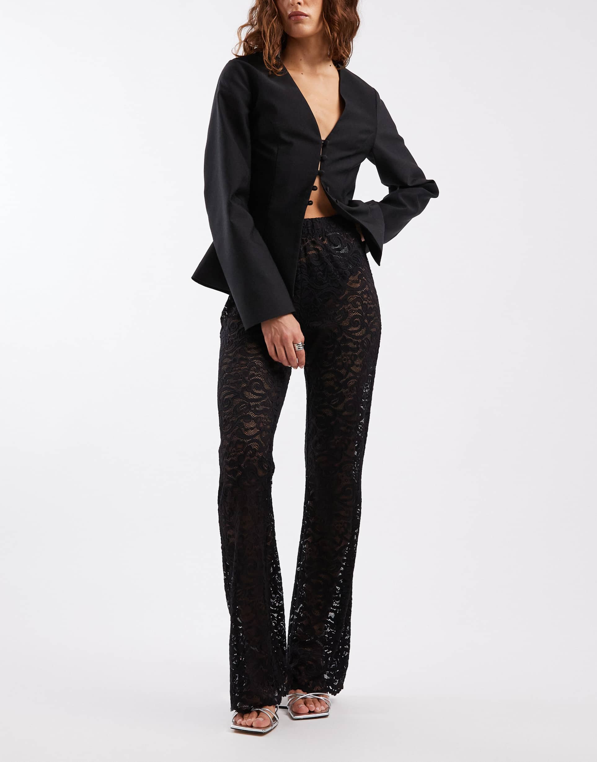 only lace flared pants in black