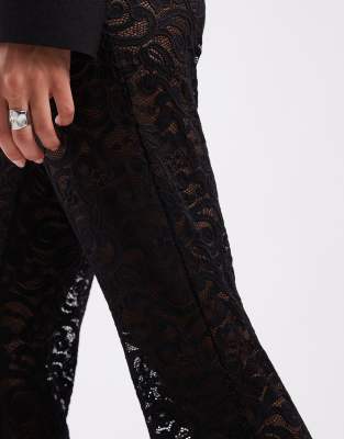 Only Lace Flared Pants In Black