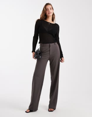 Only Lace Long Sleeve Scoop Back Top In Black