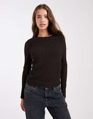 ONLY ONLY lace long sleeve top in brown