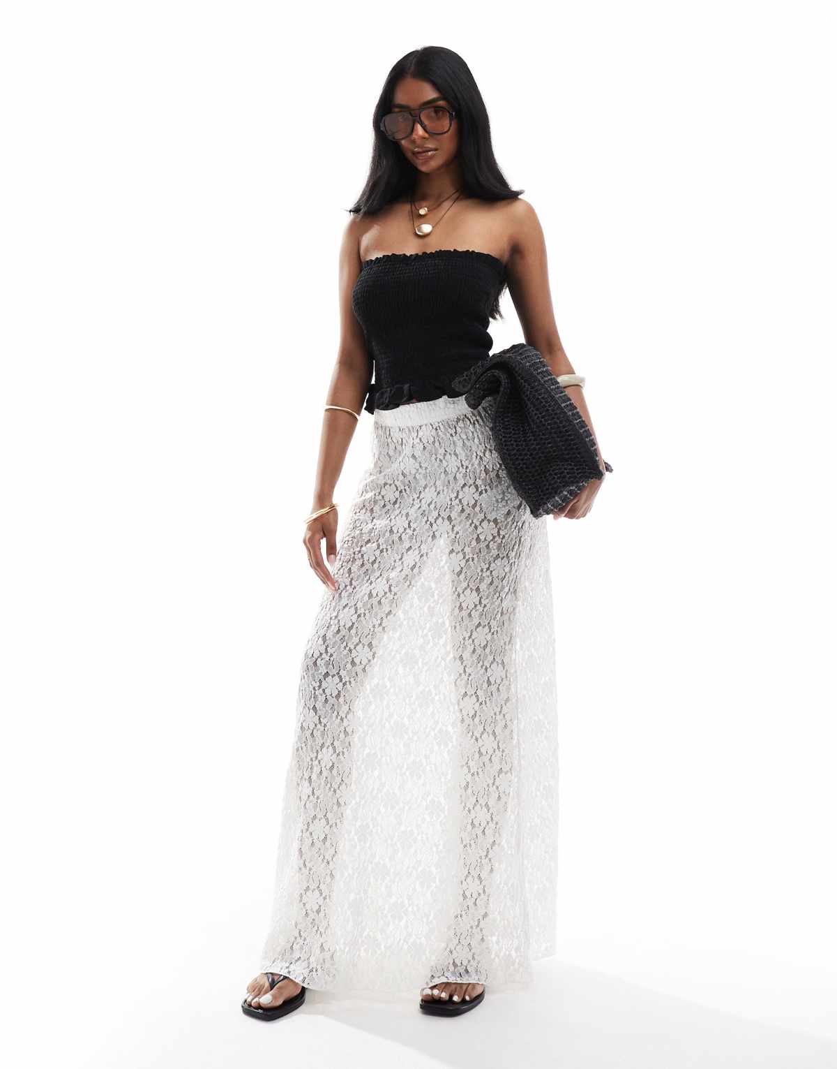 ONLY lace maxi skirt in white
