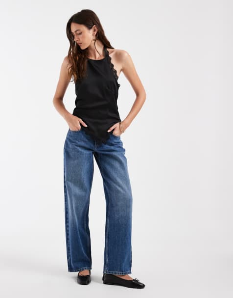 ONLY lace trim halterneck satin top in black - view 1