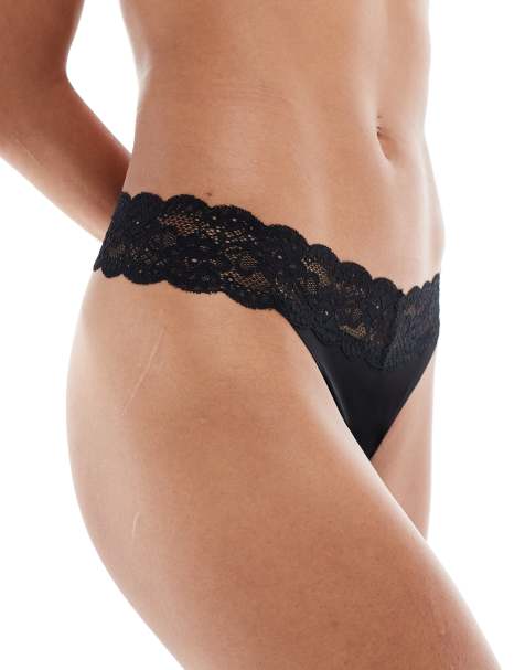 ONLY lace trim lingerie thong in black - view 1