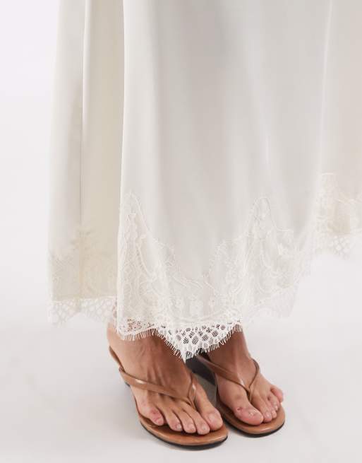 ONLY lace trim satin midi skirt in white, 2 of 5