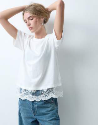 Only Lace Trim T-shirt In White