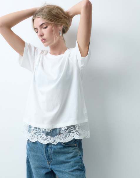 ONLY lace trim t-shirt in white - view 1