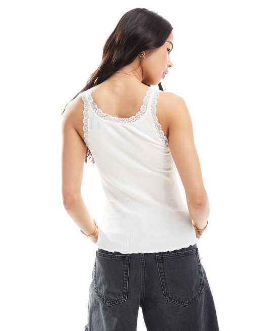 SHENHE Women's Lace Trim Smocked Sleeveless Cropped Tank Top - V Neck Camisole - View #10