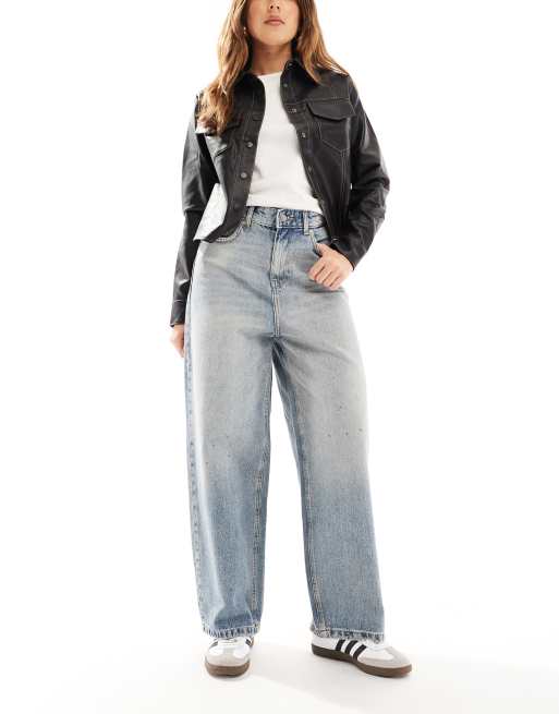 ONLY - Lafayette - Vintage-lyseblå jeans med mellemhøj talje, vide ben og plettet finish