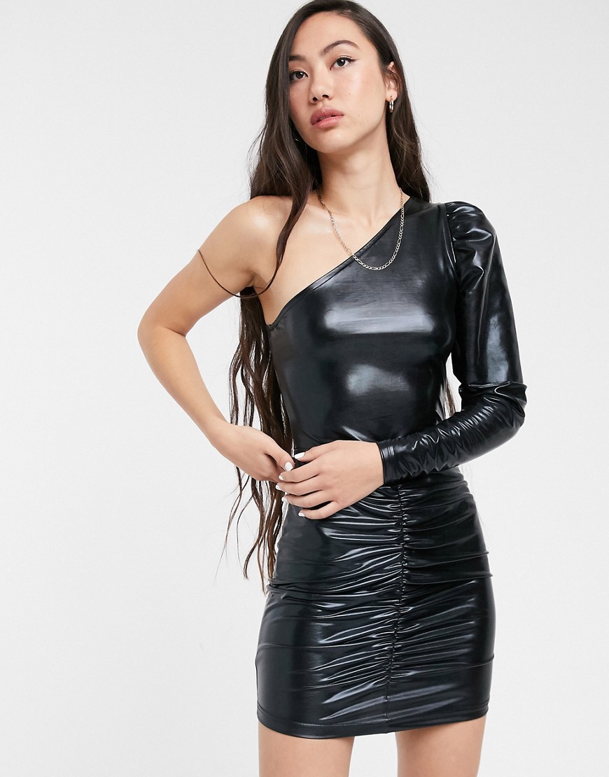Only - Lalisa - Metallic jurk met blote schouder en rimpeleffect-Zwart