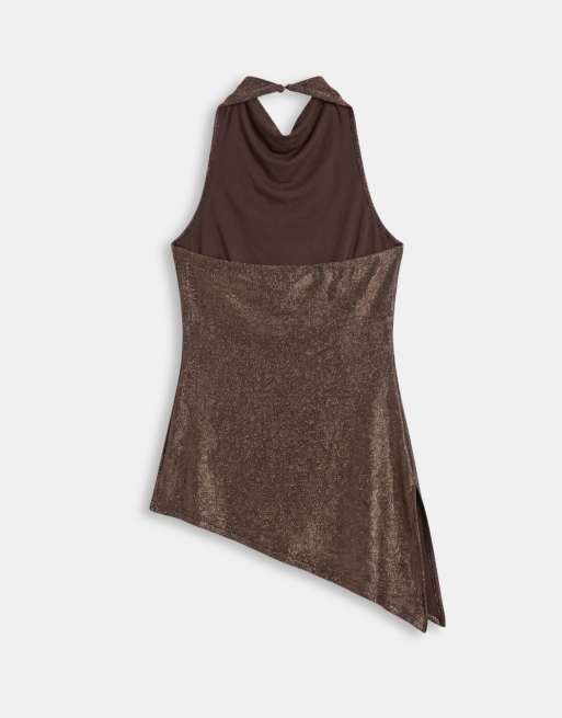 ONLY lang asymmetrisk halterneck-top i kobberglimmer, 6 af 8