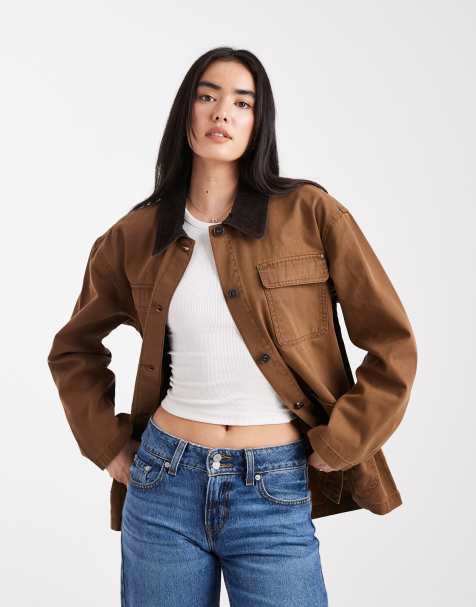 ONLY - Lang barn jack met corduroy kraagje in bruin - view 1