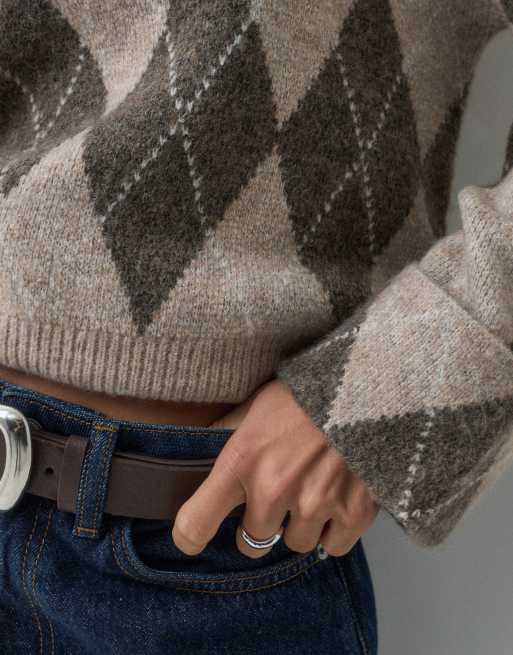 Only Langarm-Strickpullover mit Argyle-Muster in Beige, 2 von 5
