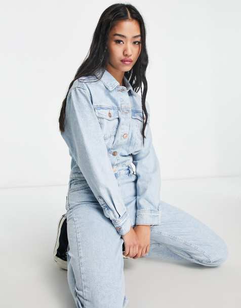 Only – Langärmliger Jeans-Jumpsuit in Hellblau - view 1