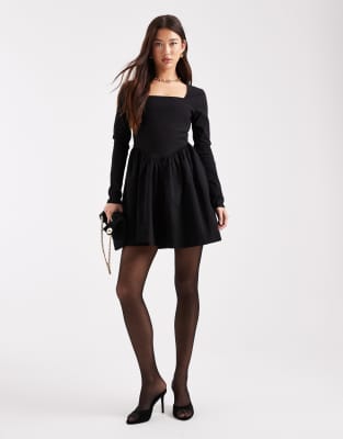 ONLY - Langärmliges Minikleid in Schwarz mit Korsettdetail