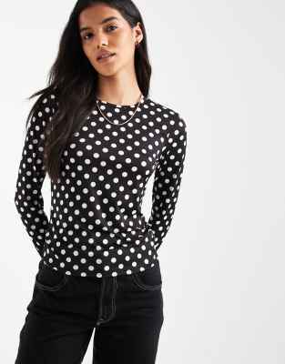 ONLY - Langärmliges Oberteil in Schwarz mit weißen Polka Dots