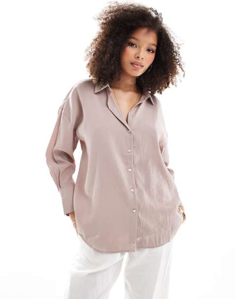 Only – Langärmliges, strukturiertes Oversize-Hemd in Beige - view 1