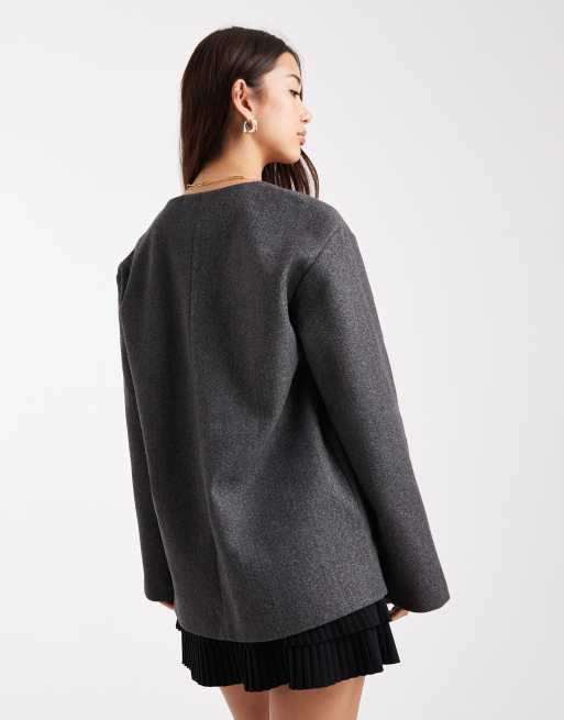 ONLY – Lange Strickjacke in Anthrazit mit V-Ausschnitt, 2 von 4