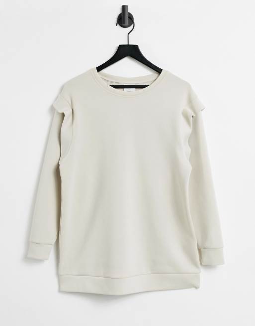 Only - Lange sweatertop met schouderdetail in stone