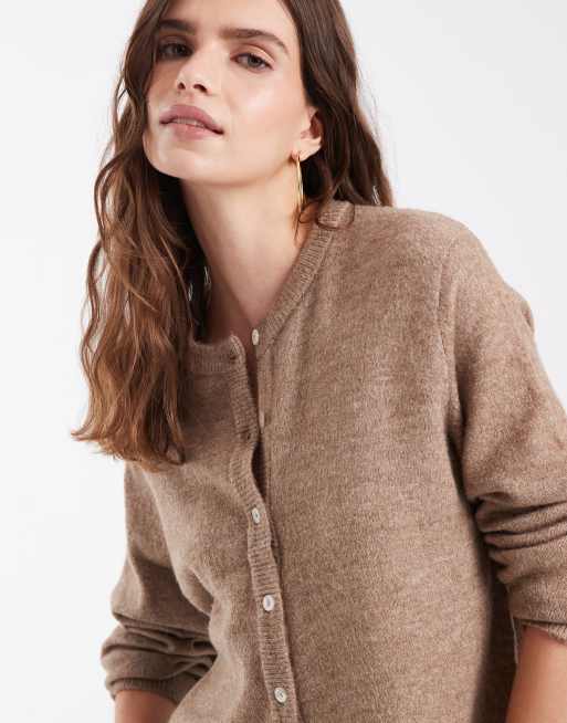 ONLY langærmet strikcardigan med rund hals i taupe, 3 af 4